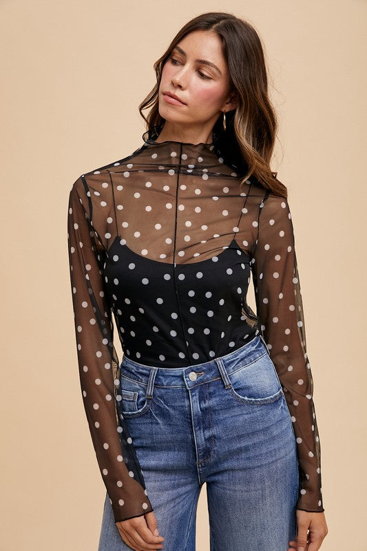 POLKA DOT MESH TOP