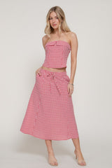SEERSUCKER SKIRT SET RED